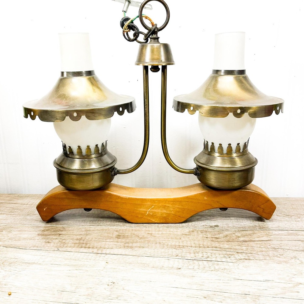 Vintage‎ Western Horse Yoke Brass and Wood Light Fixture